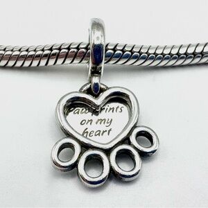 Pandora Heart & Paw Print Dangle Sterling Silver Charm